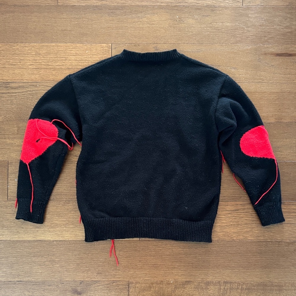 Unlisted Black Crewneck Sweater with Red Drip Heart Motifs - Picture 5 of 5